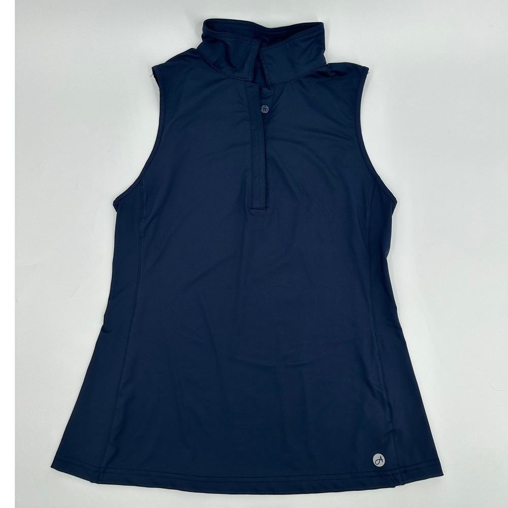 Athleta Sleeveless Polo Shirt Golf Tennis Top Modern Womens Size M Navy Blue